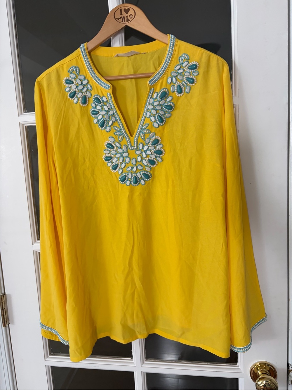 Soft Surroundings Beaded Tunic - size L - yellow